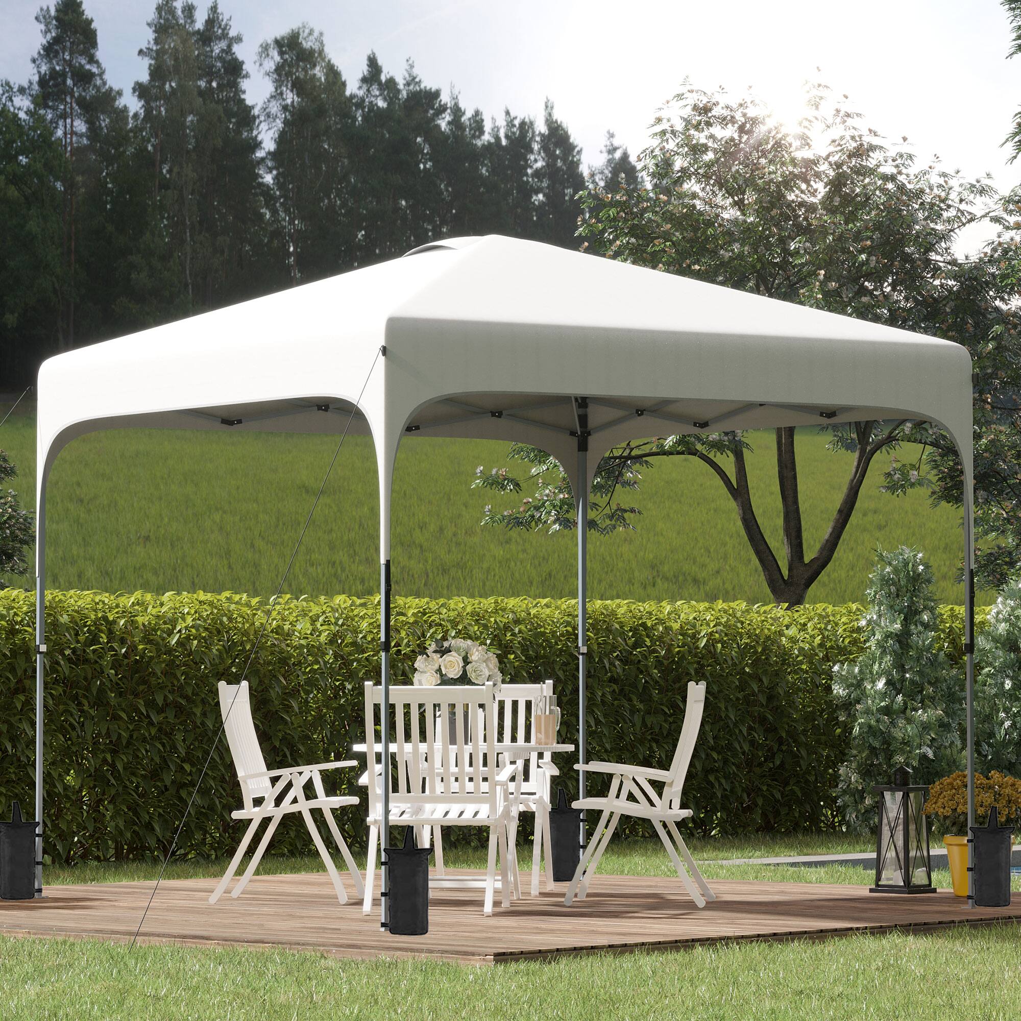 Alt View 1. Outsunny - 8' x 8' Pop Up Canopy Tent with Wheeled Carry Bag and 4 Sand Bags, Instant Sun Shelter, Tents for Parties - White.