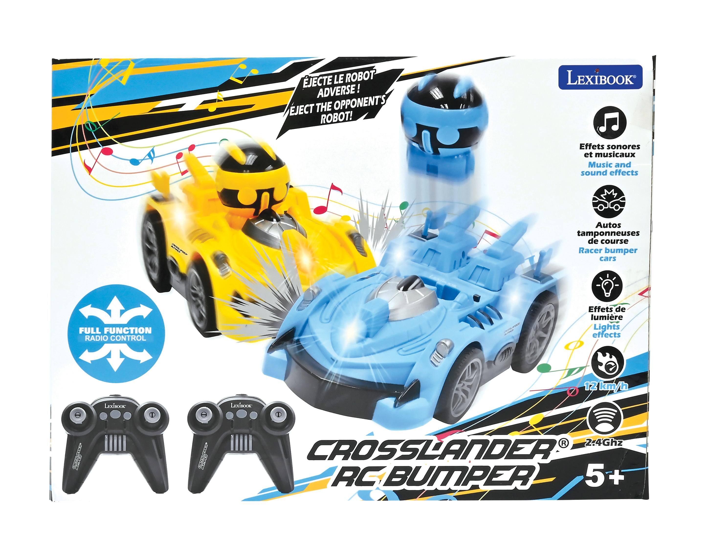 EJECTE LE ROBOT ADVERSE! EJECT THE OPPONENT'S ROBOT!

LEXIBOOK
Effets sonores et musicaux Music and sound effects
Autos tamponneuses de course Racer bumper cars
FULL FUNCTION RADIO CONTROL
Effets de lumière Lights effects
12 km/h
LEXIBOOK
LEXIBOOK
amagnin
-
2.4Ghz CROSSLANDER RCBUMPER RC 5+