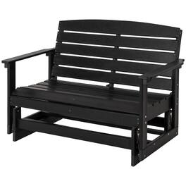 Resenkos - Outdoor Glider Bench with HDPE Slats, Double Rocking Chair, Perfect for Patio Seating - Black