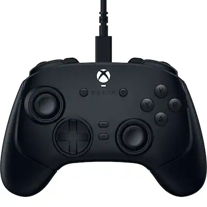 The text on the image reads "RAZER X GRAZER Y C X A B". It seems to be a description of the black gaming controller.