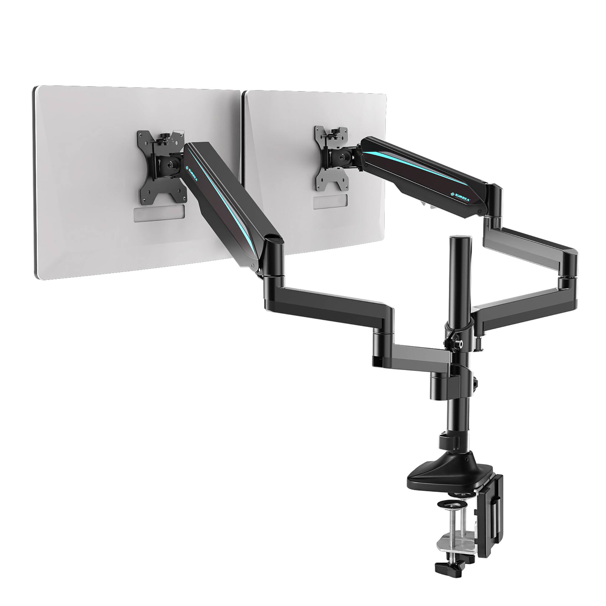 Angle. Eureka Ergonomic - Adjustable Gas Spring Dual Monitor Desk Mount for Screens 13"-32" - Black.