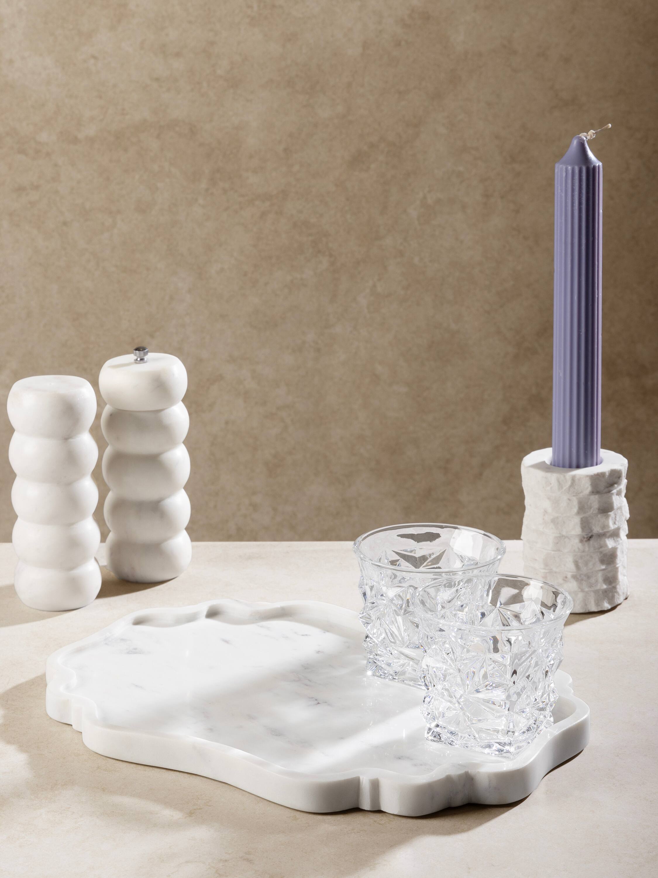 Left. GAURI KOHLI - Cascade Marble Tray - Shades of white.