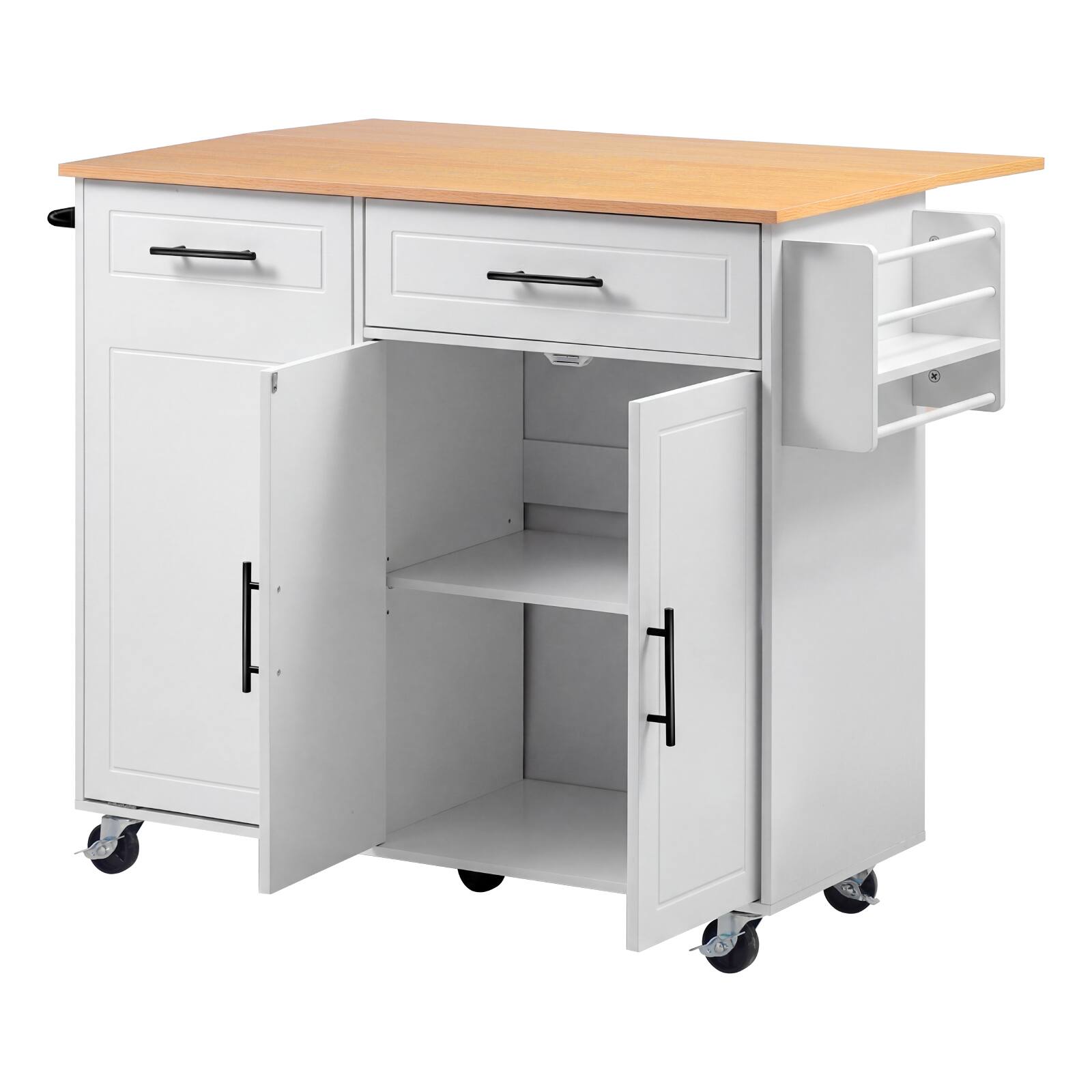 Alt View 5. VEVOR - Kitchen Island Cart with Storage, 46.06 in Wide Mobile Rolling Storage Island on Swivel Wheels, with Drawer - White.