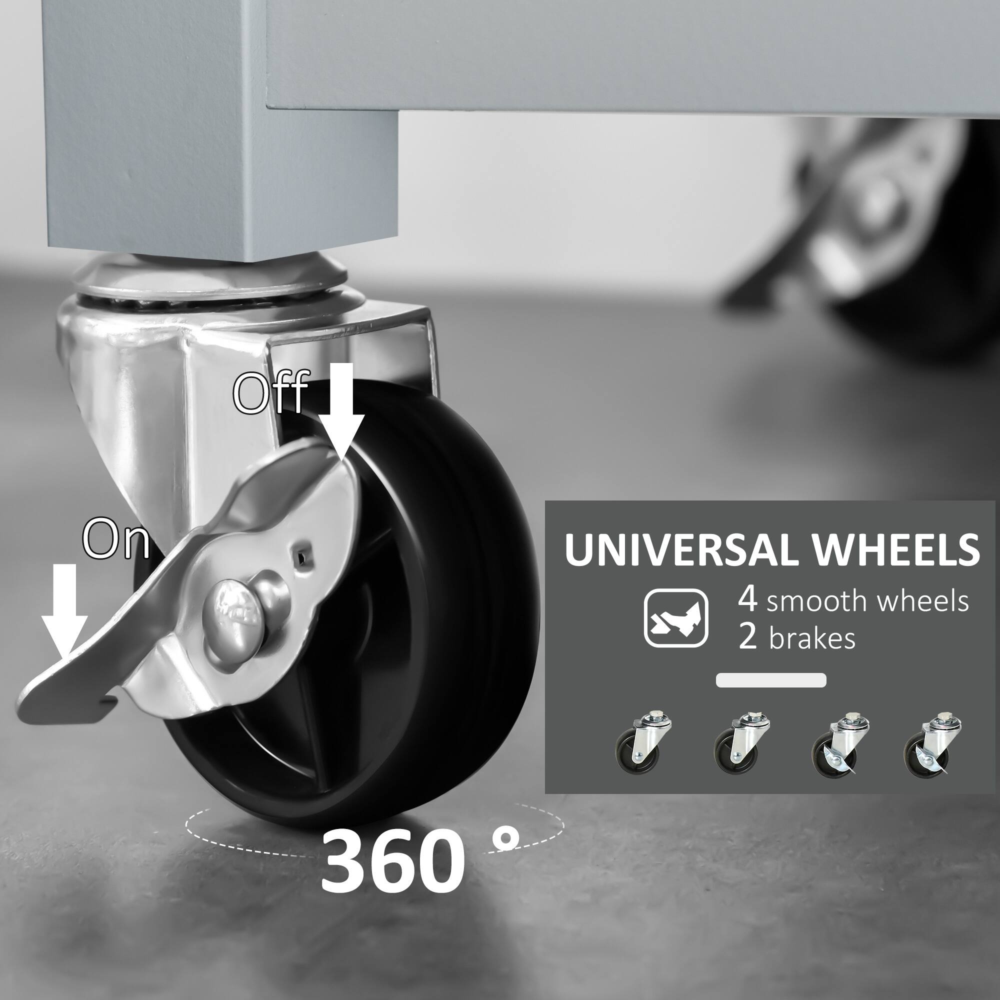 Off On UNIVERSAL WHEELS 4 smooth wheels 2 brakes 360°
