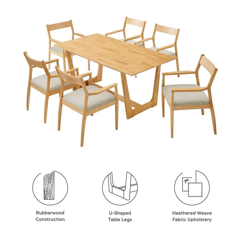 Rubberwood Construction  
U-Shaped Table Legs  
Heathered Weave Fabric Upholstery