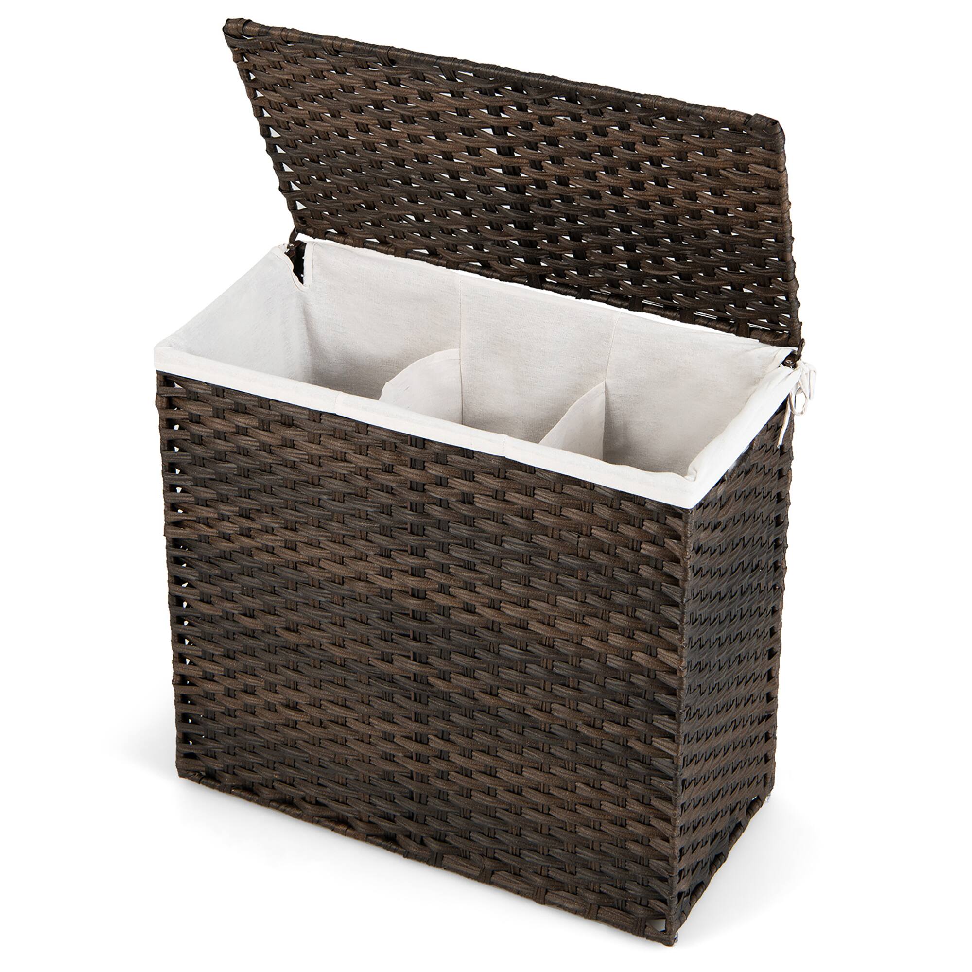 Alt View 19. Costway - 110L 3-Section Laundry Hamper w/Lid&Handle PE Rattan Clothes Hamper w/Liner Bag - Brown.