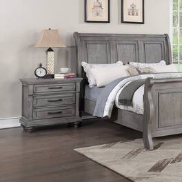Loheer - Oak Nightstand, Contemporary Bedroom Storage - Antique Gray