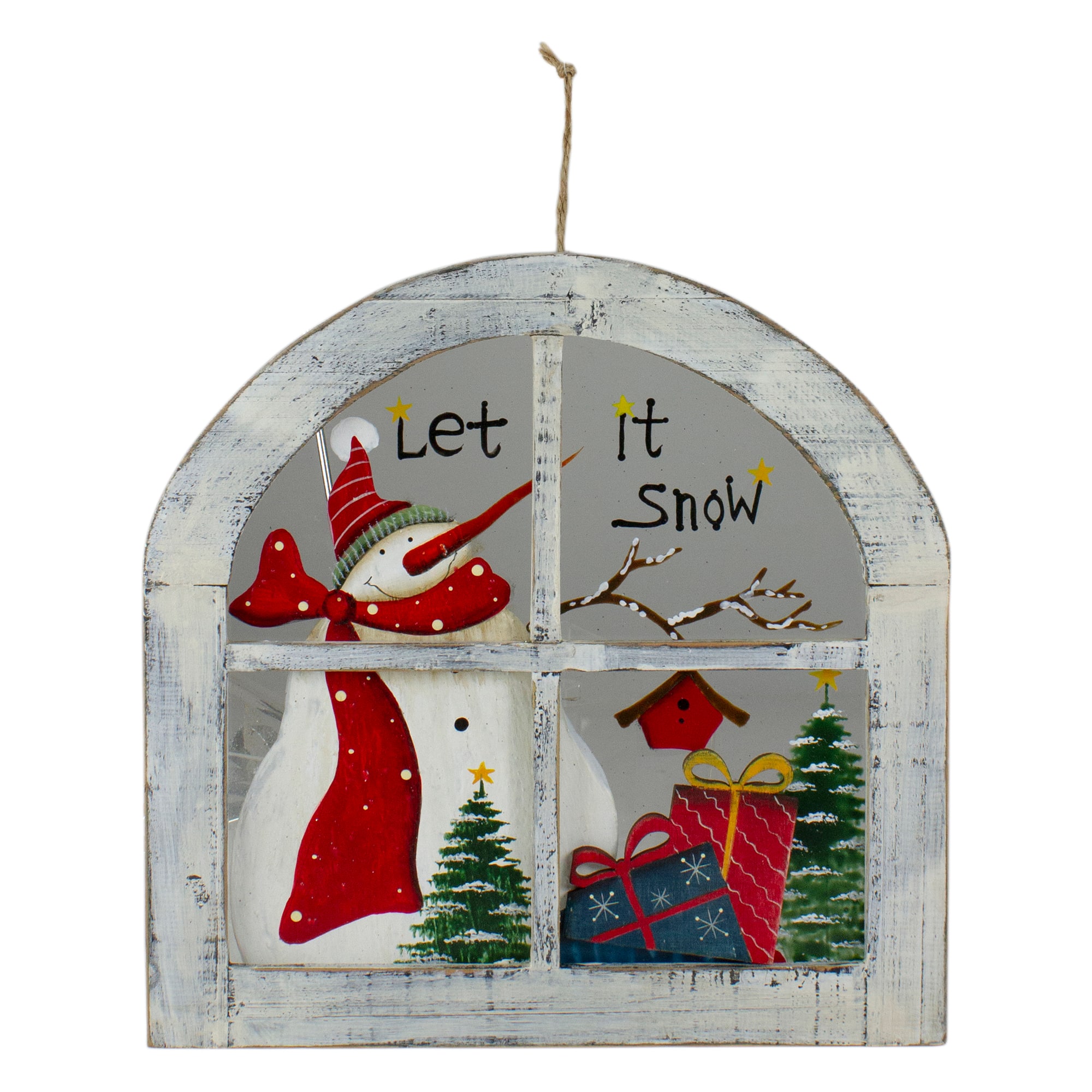 Northlight - Rustic "Let It Snow" Snowman Glass Window Scene Christmas Wall Decor - White