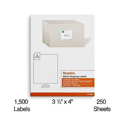 Staples White Shipping Labels  
3 1/3" x 4"  
1,500 Labels  
250 Sheets
