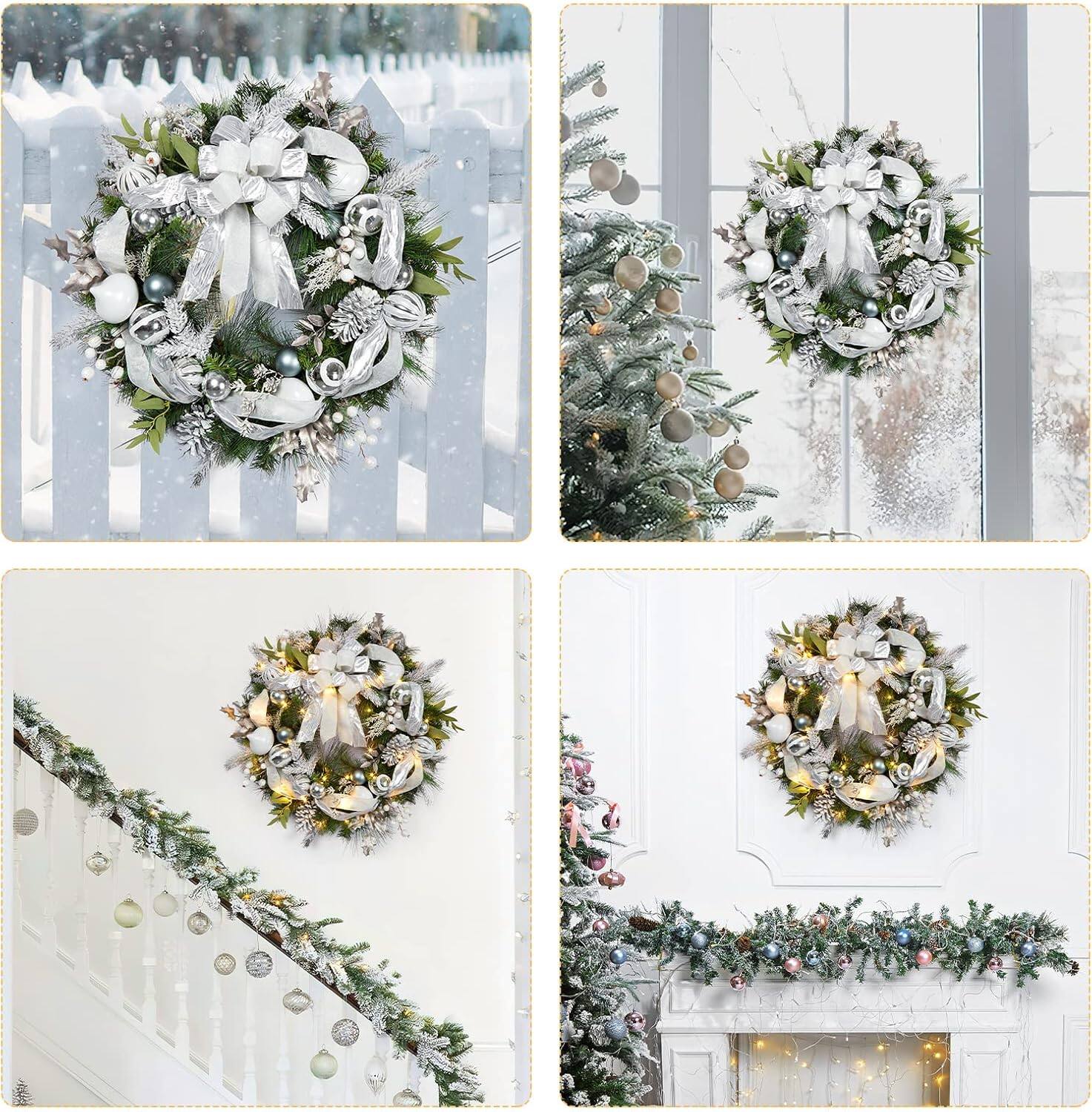 Alt View 2. GARVEE - 30 Inch Christmas Wreath with Lights, Lighted Large Outdoor Christmas Door Wreath with 40 Battery Operated LED Lights - Green.