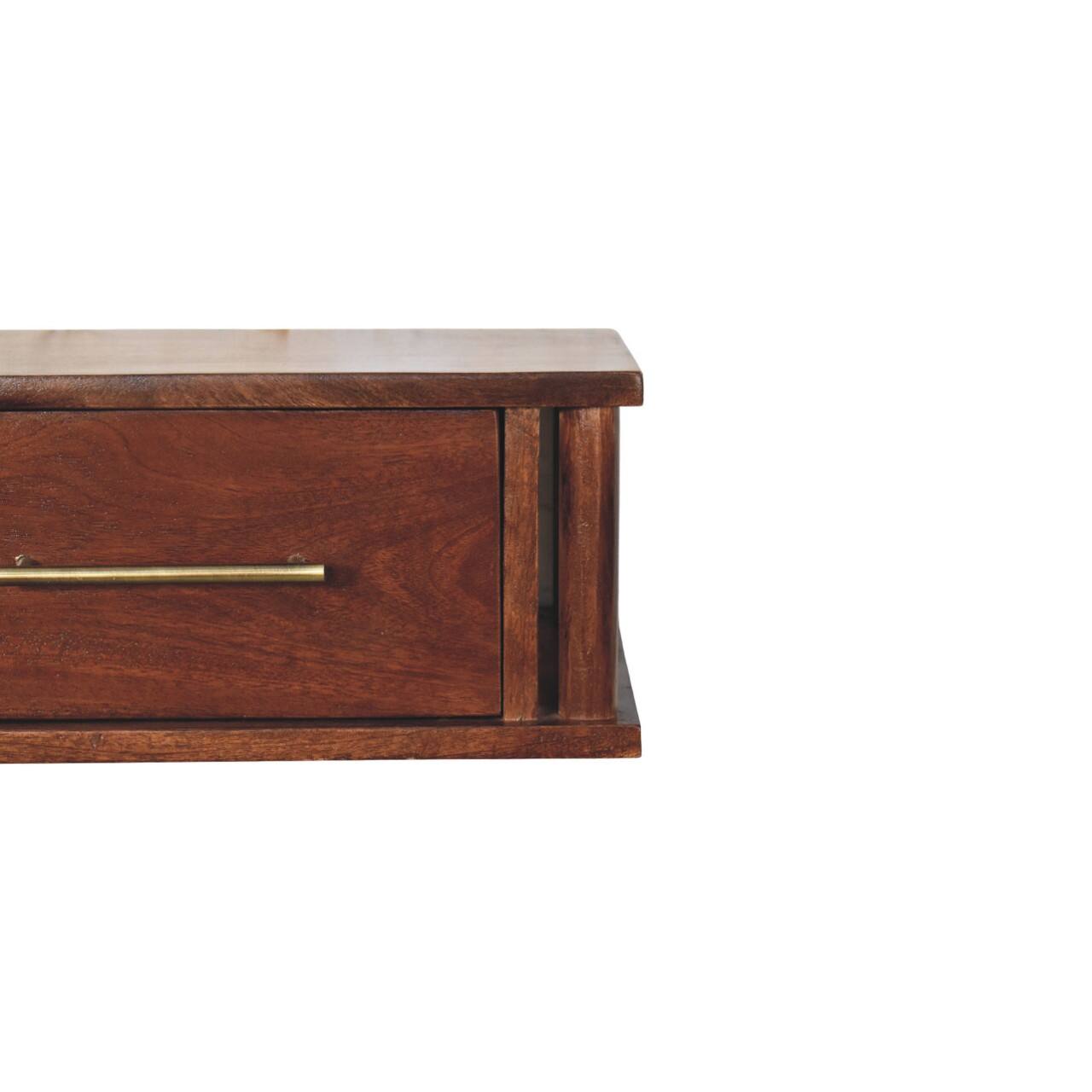 Alt View 1. Artisan Furniture - Artisan Furniture Solid Wood Wall-Mounted Bedside with Brass Handle, 1 Drawer, Dark Brown - Dark brown.
