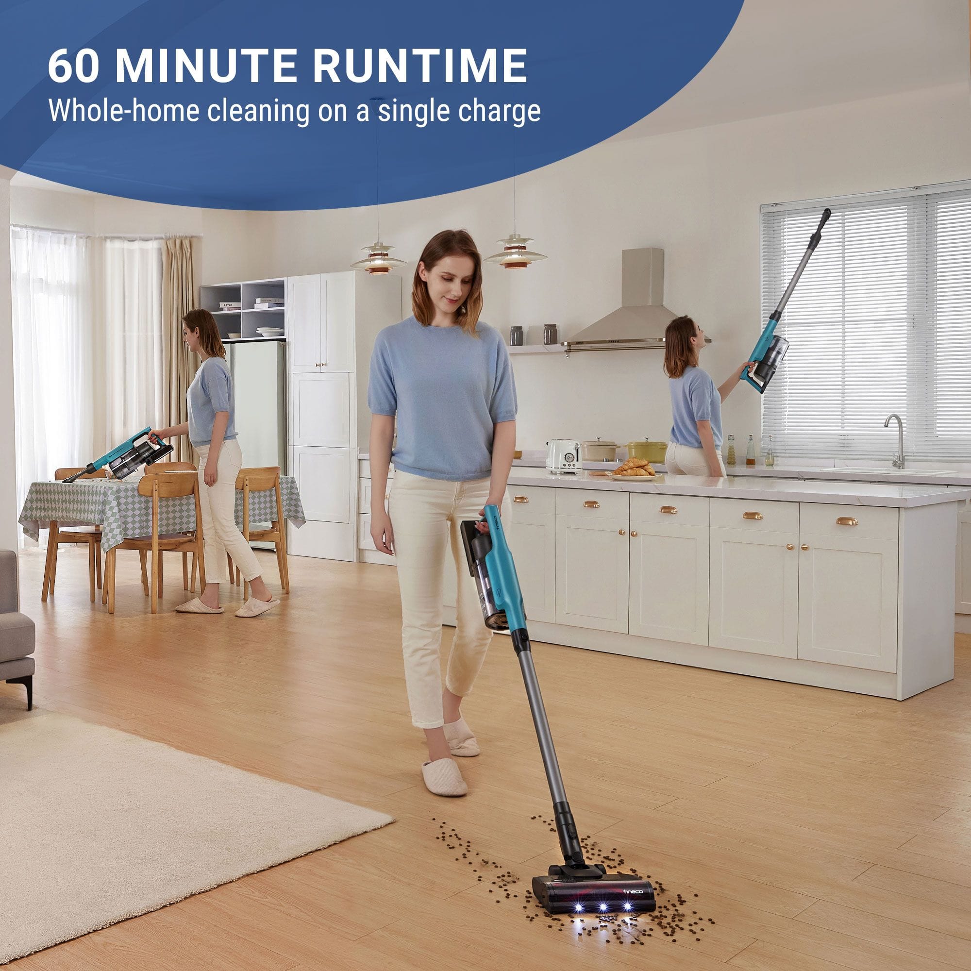 Tineco スティッククリーナー 450Wの強力吸引力と多機能ヘッド付き Tineco GO Pet Cordless Stick Vacuum, ZeroTangle Brush Prevents