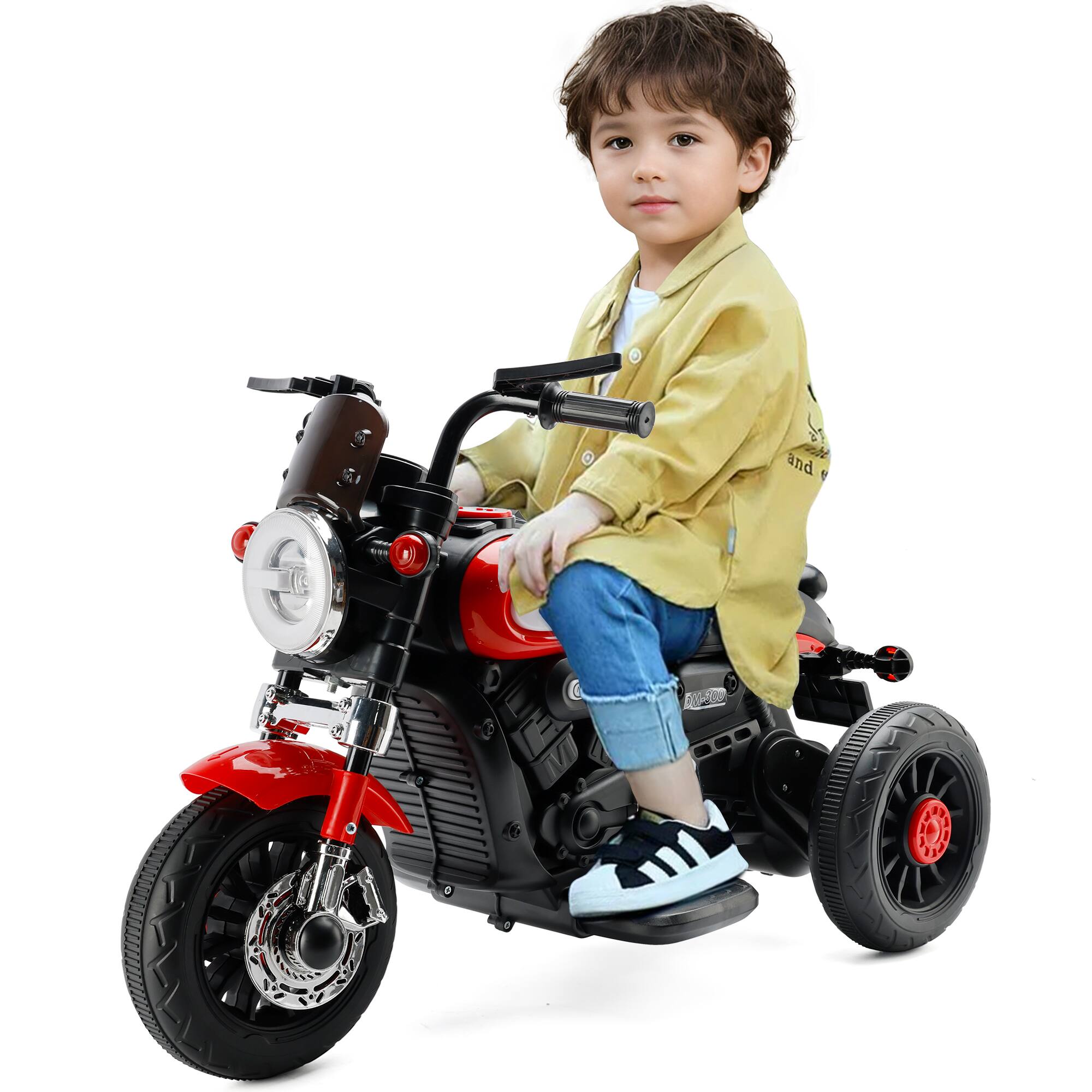 Back. Topteng - 6V Dual Drive 3-Wheel Kids Electric Motorcycle - for Ages 3-8, with Realistic Sounds & Multi-Surface Use​​ - Red.