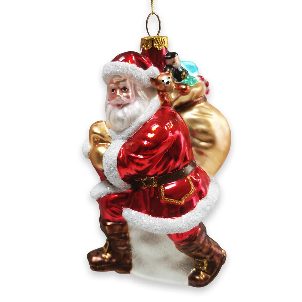 OrnamentallyYou - Holly Jolly Santa Claus with Gift Bag and Toys Blown Glass Christmas Ornament - Multi-colored