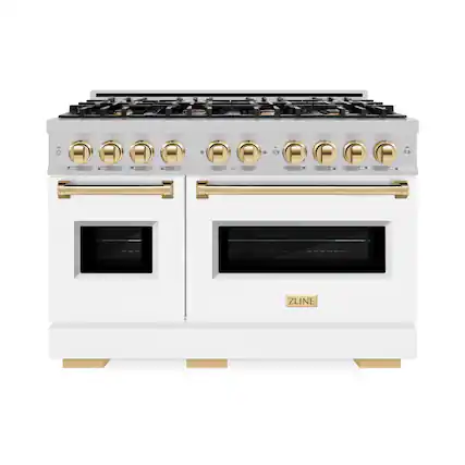 Front. ZLINE - ZLINE Autograph 48 in. Classic Dual Fuel Range with White and Gold Accents (CDRSZ-WM-48-G) - White.