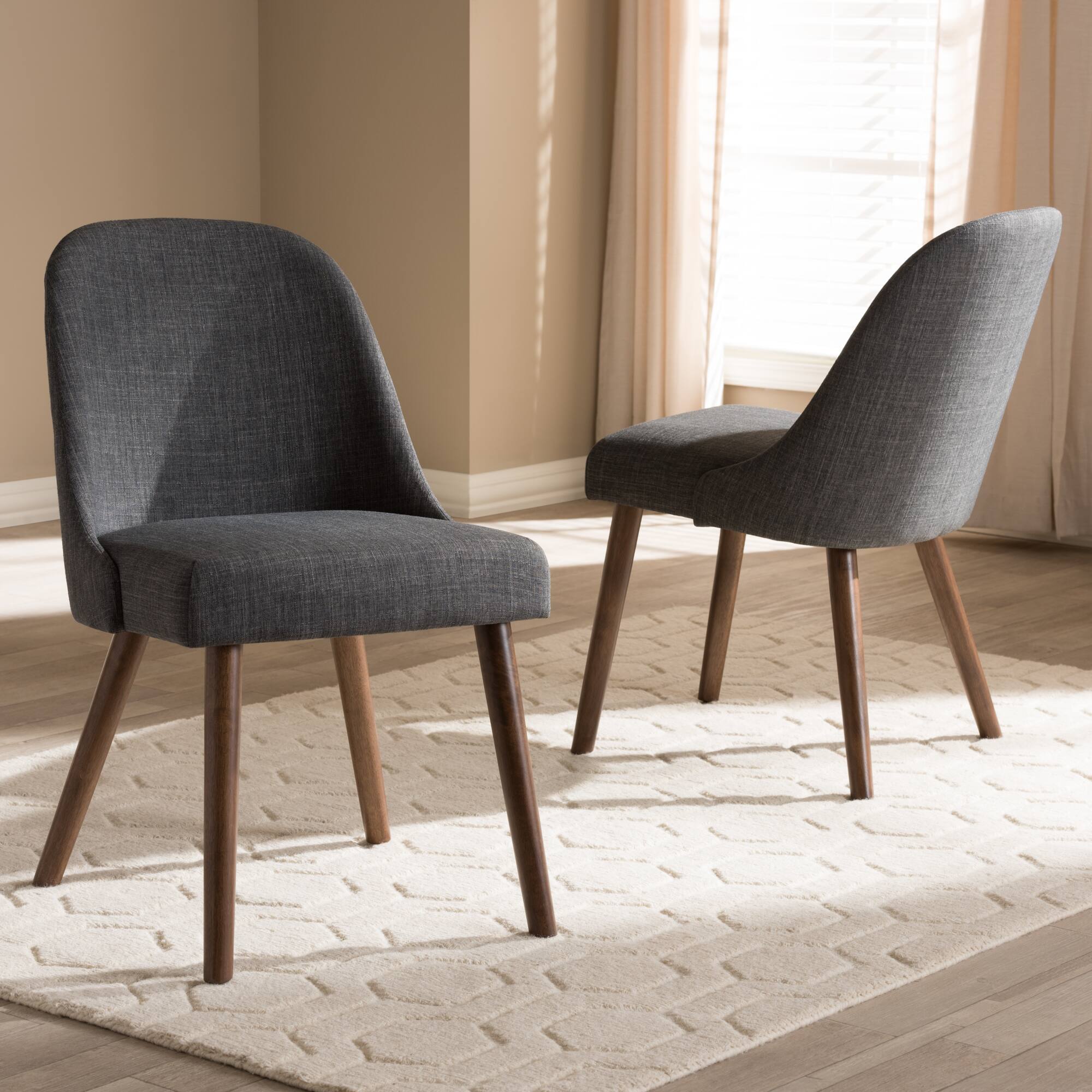 Alt View 2. Baxton Studio - Set of 2 Cody Mid-Century Modern Dark Fabric Upholstered Walnut Finished Wood Dining Chairs - Dark Grey.