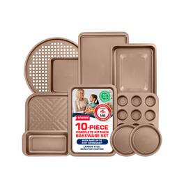Bakken- Swiss - BAKKEN 10-Piece Kitchen Baking Pan Set - Commercial Grade Carbon Steel Bakeware, With Nonstick Coating, Stackable and Sp - Brown
