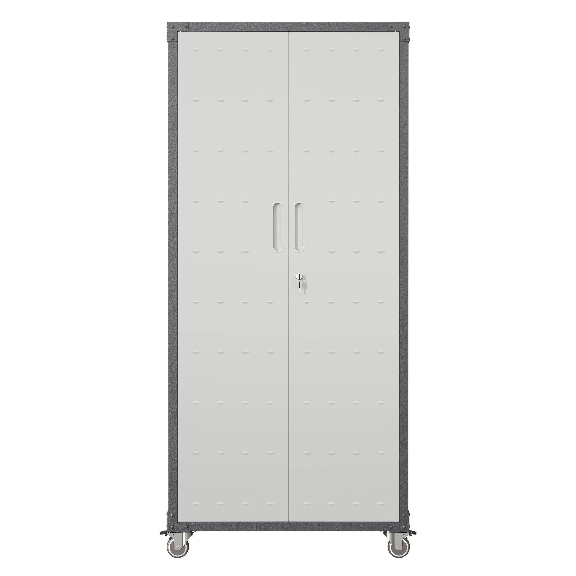Front. Mirfee - 71" Metal Garage Storage Cabinet with Wheels, Heavy-Duty Tool Cabinet - Black+ Gray.
