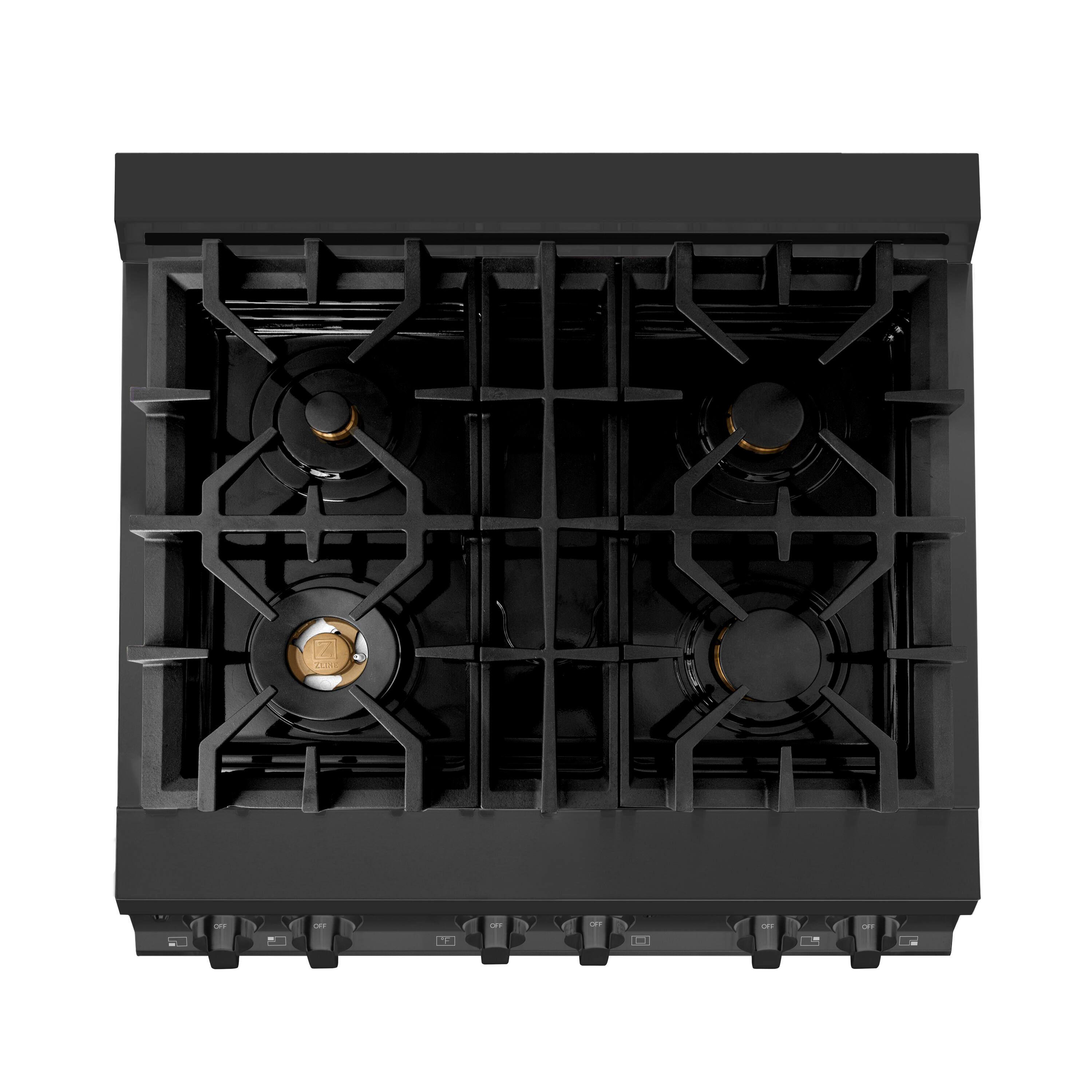 Alt View 3. ZLINE - 30" Legacy Dual Fuel Range w/ 4 Brass Burners & Oven in Black Stainless Steel (RAB-BR-30) - Black Stainless Steel/Brass Burners.