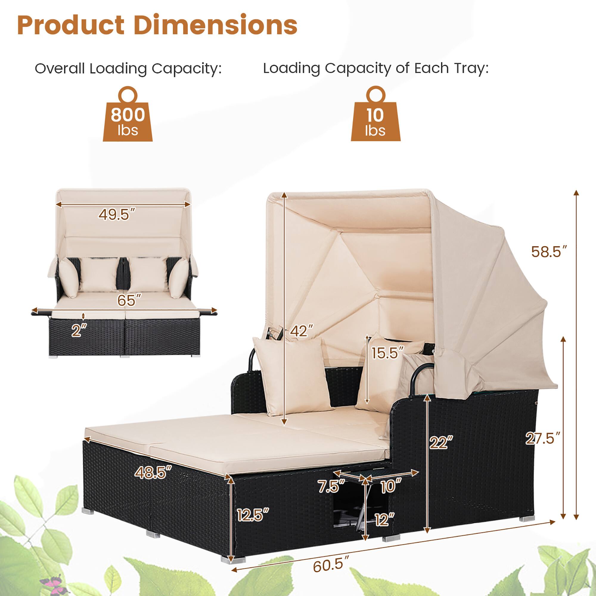 Product Dimensions

Overall Loading Capacity: 800 lbs

Loading Capacity of Each Tray: 10 lbs

- Overall Dimensions: 60.5" x 48.5" x 58.5"
- Tray Dimensions: 49.5" x 65" x 2"
- Seat Dimensions: 42" x 15.5" x 22"
- Armrest Dimensions: 7.5" x 10" x 12"
- Side Table Dimensions: 27.5" x 2"