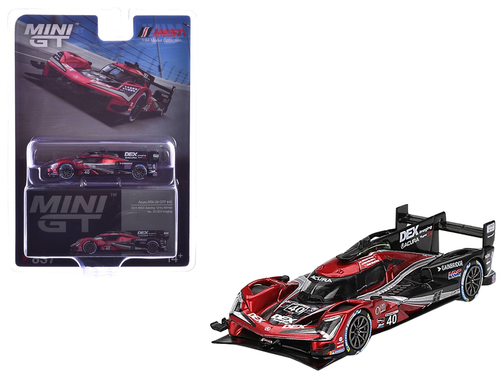 MINI GT IMSA 1:64 Model Collection  
Acura ARX-06 GT  
2024 MSA Sebring 12 Hours  
No. 40 DEX Imaging  
DEX Imaging  
ACURA  
GAINBRIDGE  
40