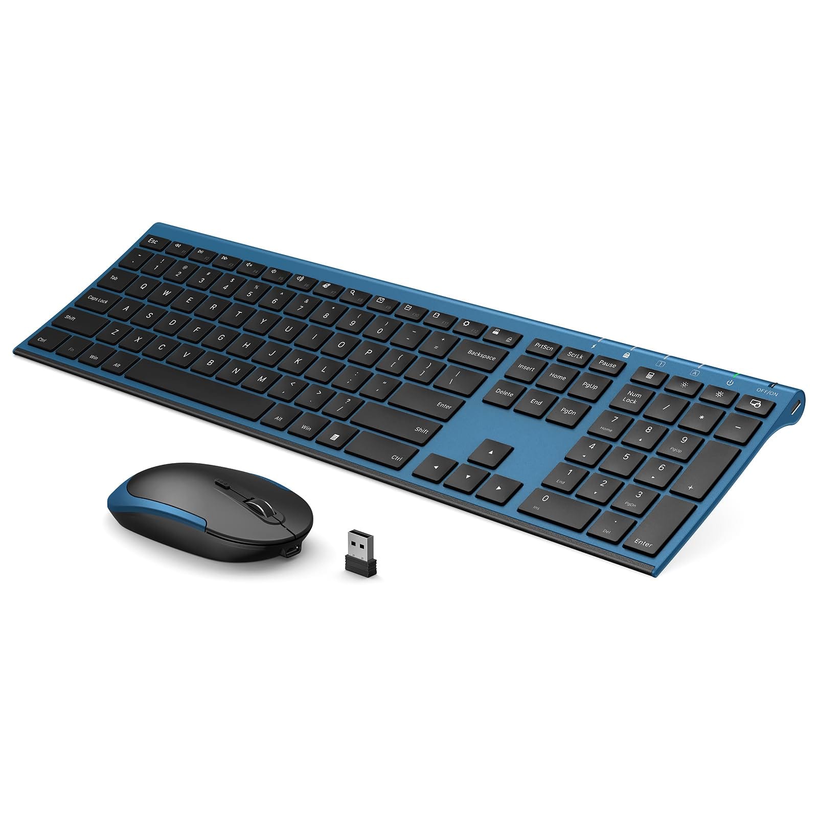 PO3TICJUNKI3 - Wireless And Mouse Rechargeable Quiet Full-size Combo Set Ultra Slim Design For Laptop Pc Notebook Desktop - Black and Blue