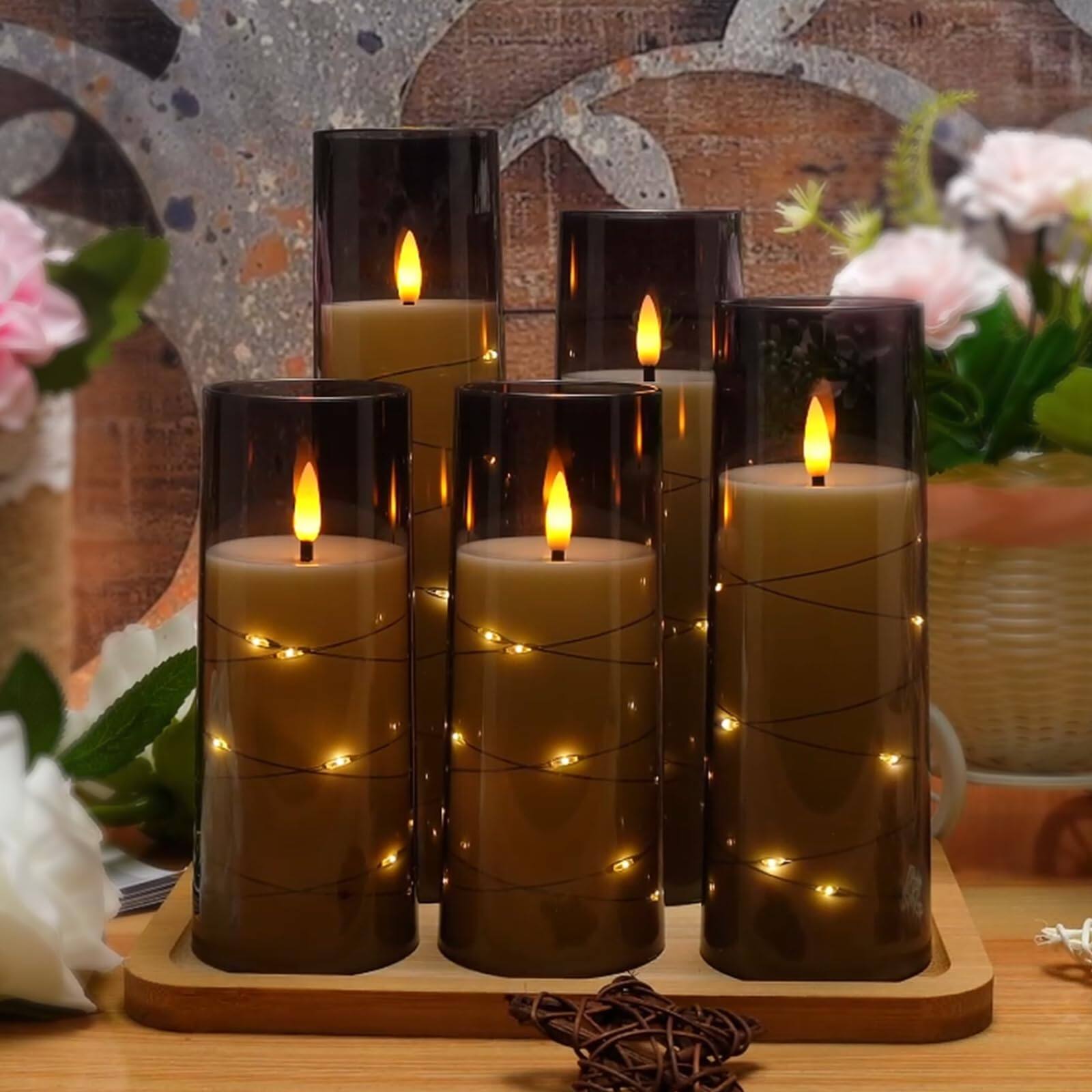 Alt View 5. Refined Abode Design - Led Candles Timer Flickering Romantic Ambiance Home Decoration Stable Shell Embedded Star String Operated - Ivory.