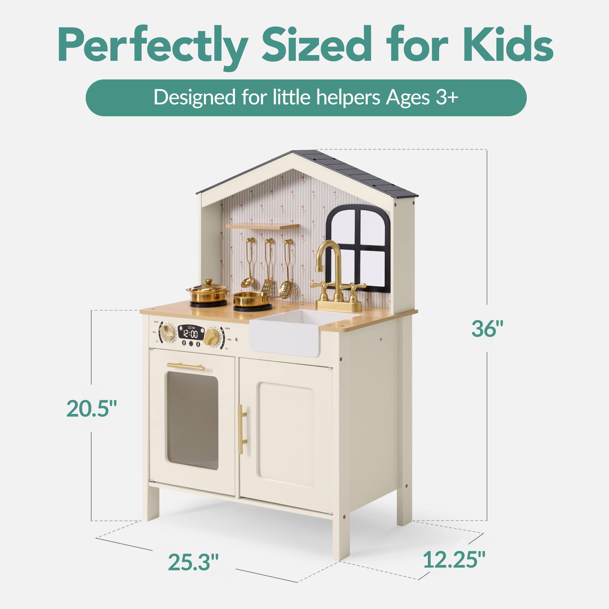 Perfectly Sized for Kids  
Designed for little helpers Ages 3+  

2:00  

36"  
20.5"  
25.3"  
12.25"