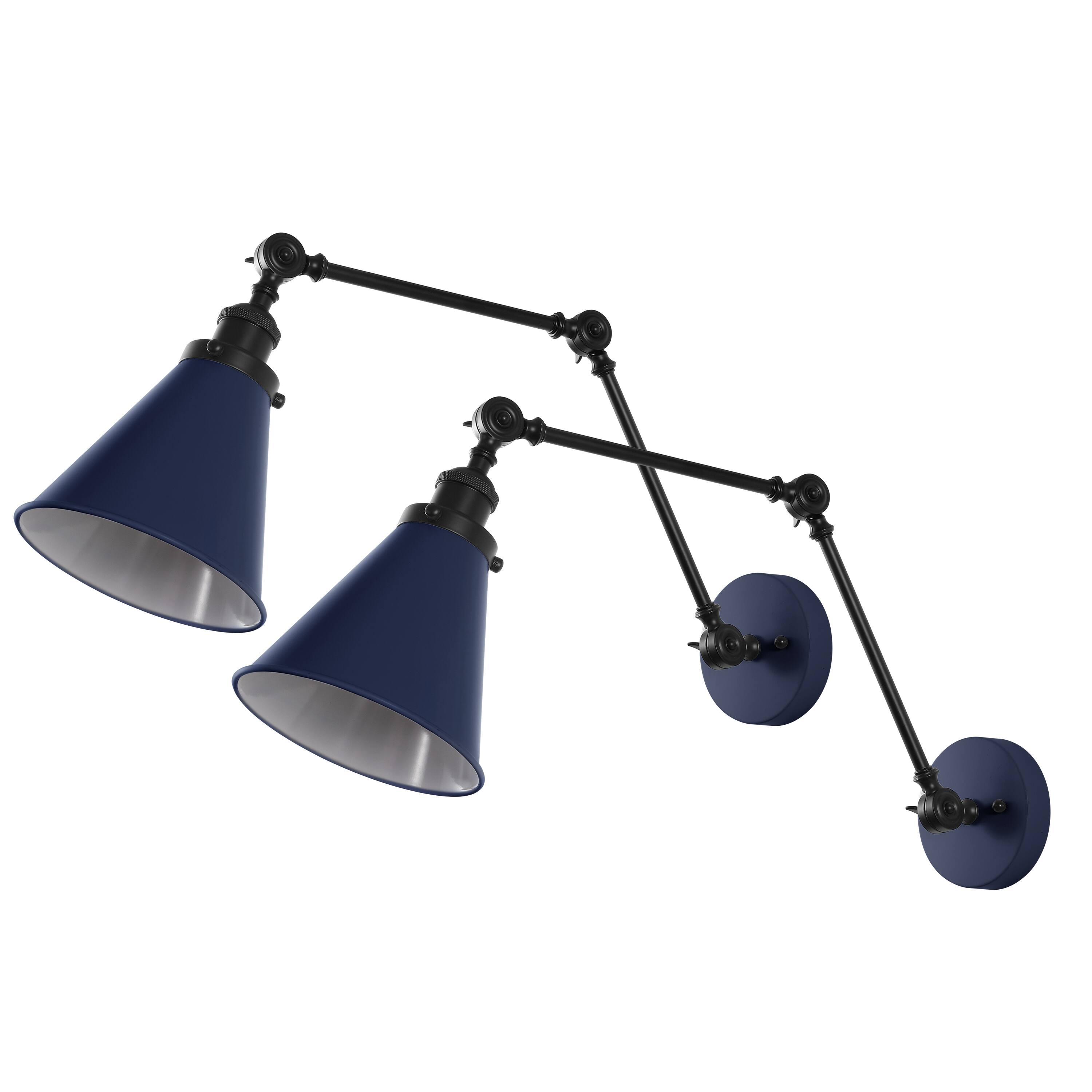 Alt View 7. Jonathan Y - Rover 7" Classic Industrial Metal Adjustable Arm LED Wall Sconce, Navy/Black (Set of 2) - Navy/Black.