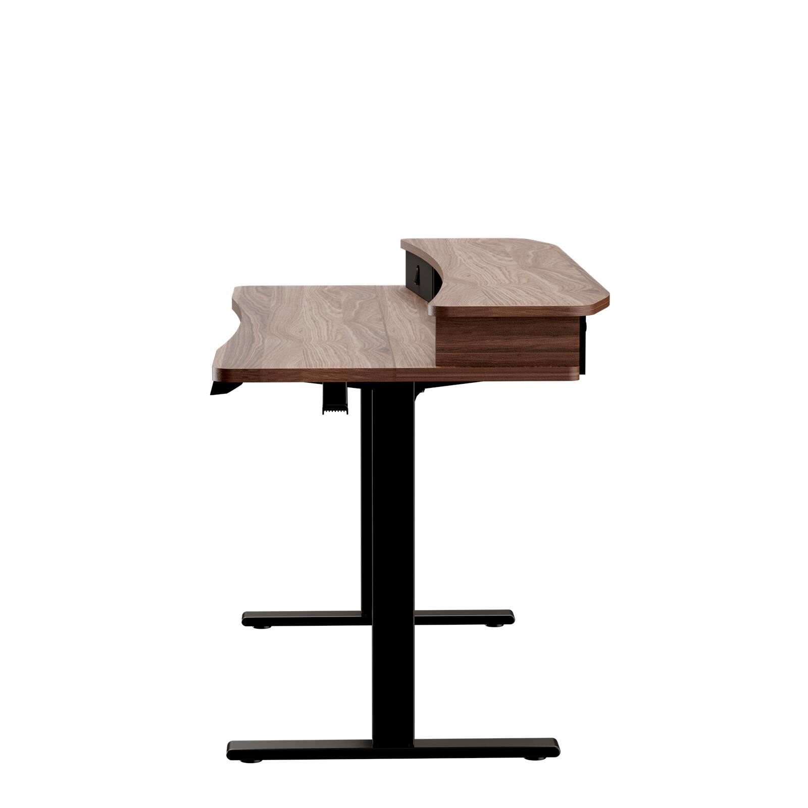 Left. HUANUO - Adjustable Standing Desk with Riser & Drawers - 55″ x 26″ - Walnut.