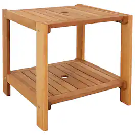 Sunnydaze - 20.5 in Meranti Wood Square Patio Side Table with Umbrella Hole - Brown