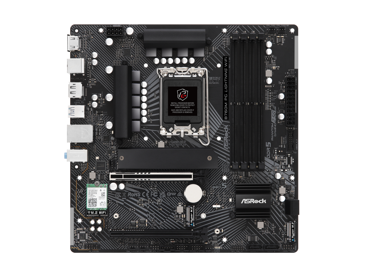 I ny INS WiF - S M parns HL iN. LIGHTNING TURE 2 PC ISTALI PROLISSID BETORE MN JOVER - nOTOL SOCAR CONNLIS sAn - A sOVER .  PROCESSOR . - B760M I T PGle Hopes Cead M:22 ASRock SoOn: - PHANTOM V0 DDRS a ...T. J43  RoHS CE 5 ASRock M.2 WiFi SS0 L - S Hyper H M.A Huper K