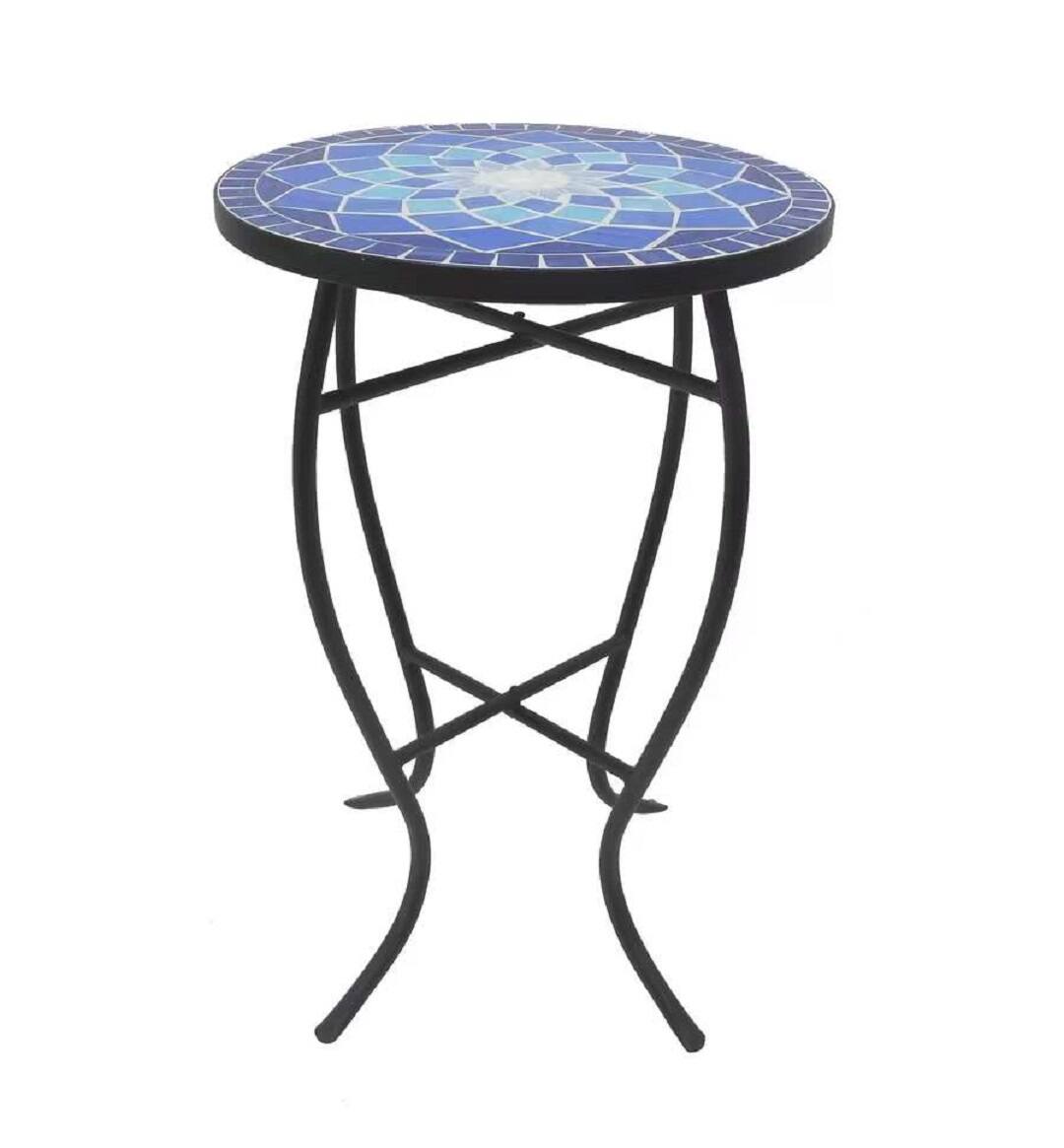 Left. Jiallo - Mosaic Art Collection Blue Rose Accent Table - Red.