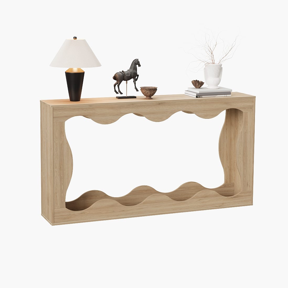 Acekool - 63" Long Farmhouse Console Table with Storage - Natural