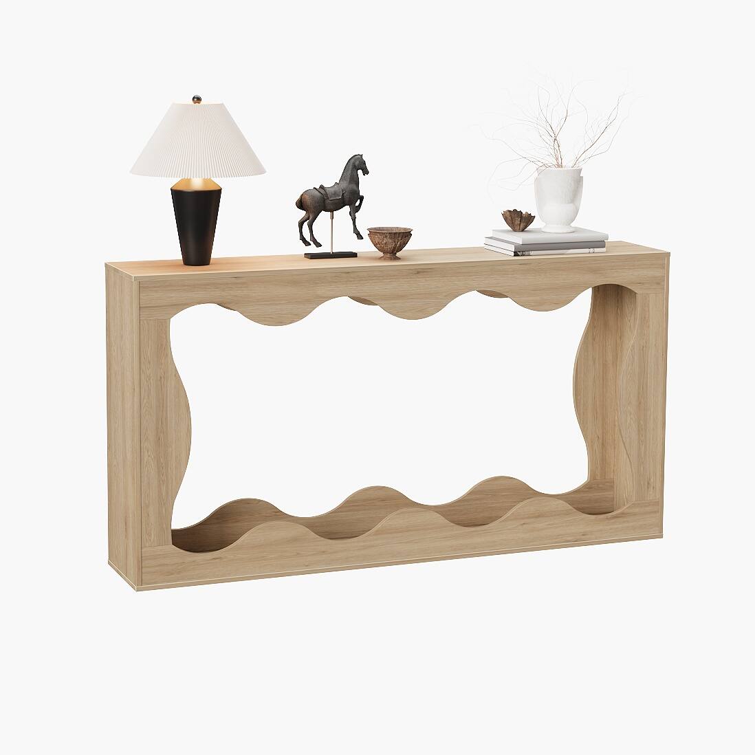 Acekool - 63" Long Farmhouse Console Table with Storage - Natural