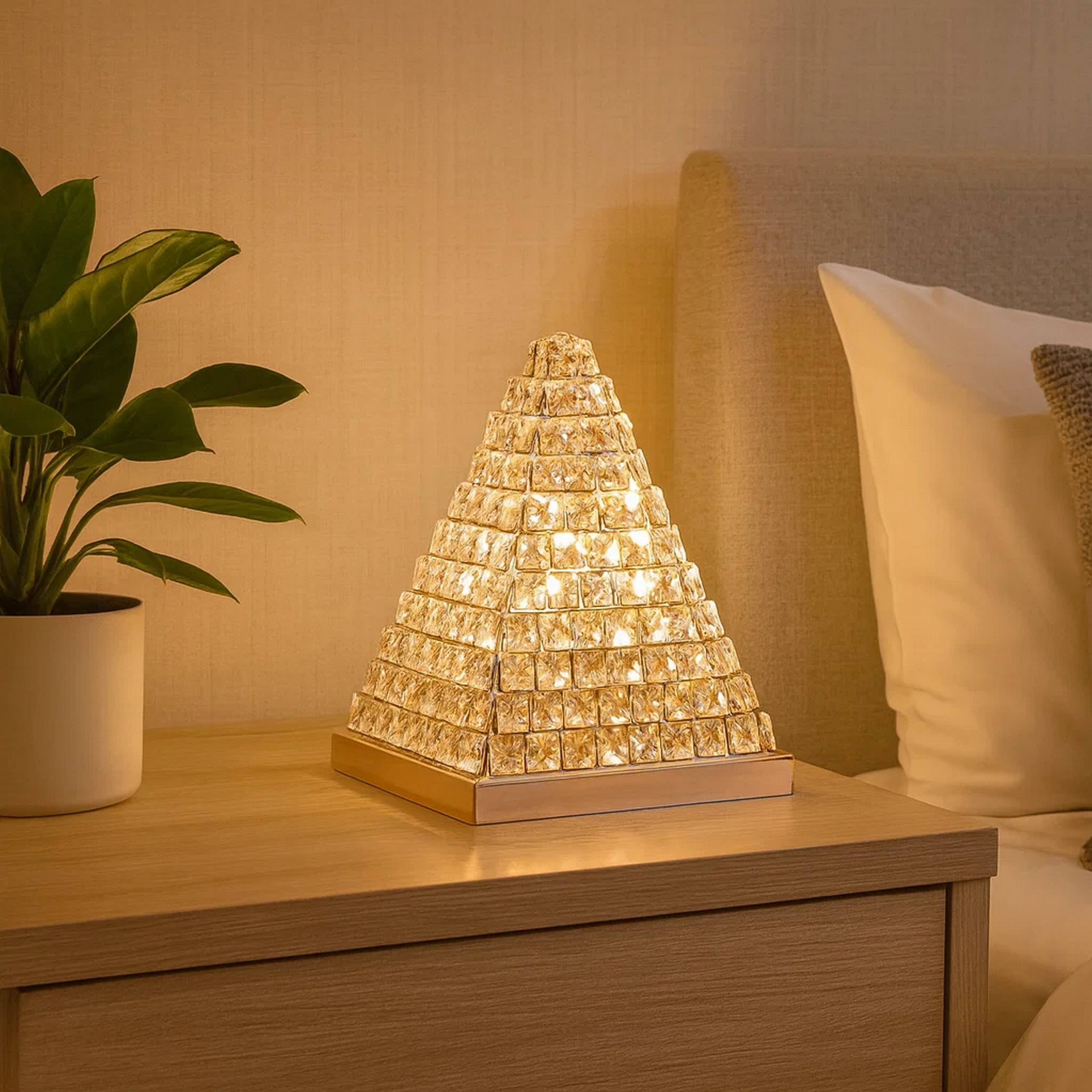 Alt View 3. Manhattan Lane - 14 Inch Table Lamp, Crystal Pyramid Shaped Frame, Stone Studded - Nickel.