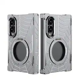 Dteck - Metal Phone Case for Samsung Galaxy Z Fold 8, 360° Rotation Kickstand Aluminum Metal Bumper (No Front Cover) - Gray