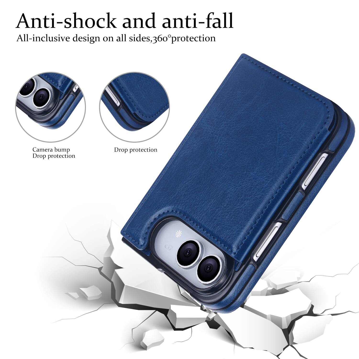 Anti-shock and anti-fall  
All-inclusive design on all sides, 360° protection  
Camera bump Drop protection  
Drop protection
