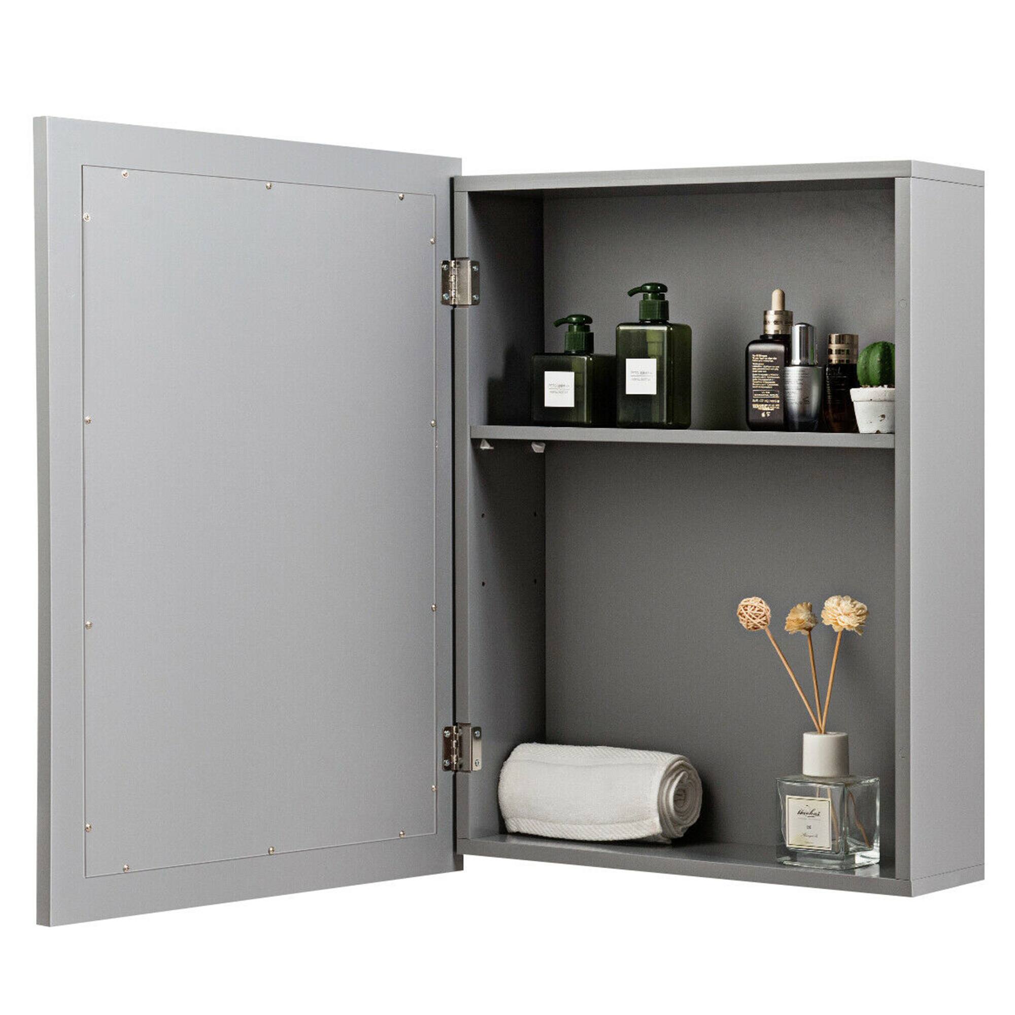 Alt View 4. Gymax - Gymax Mirrored Medicine Cabinet Wall-Mounted Bathroom Storage Organizer W/Shelf Grey - Grey.