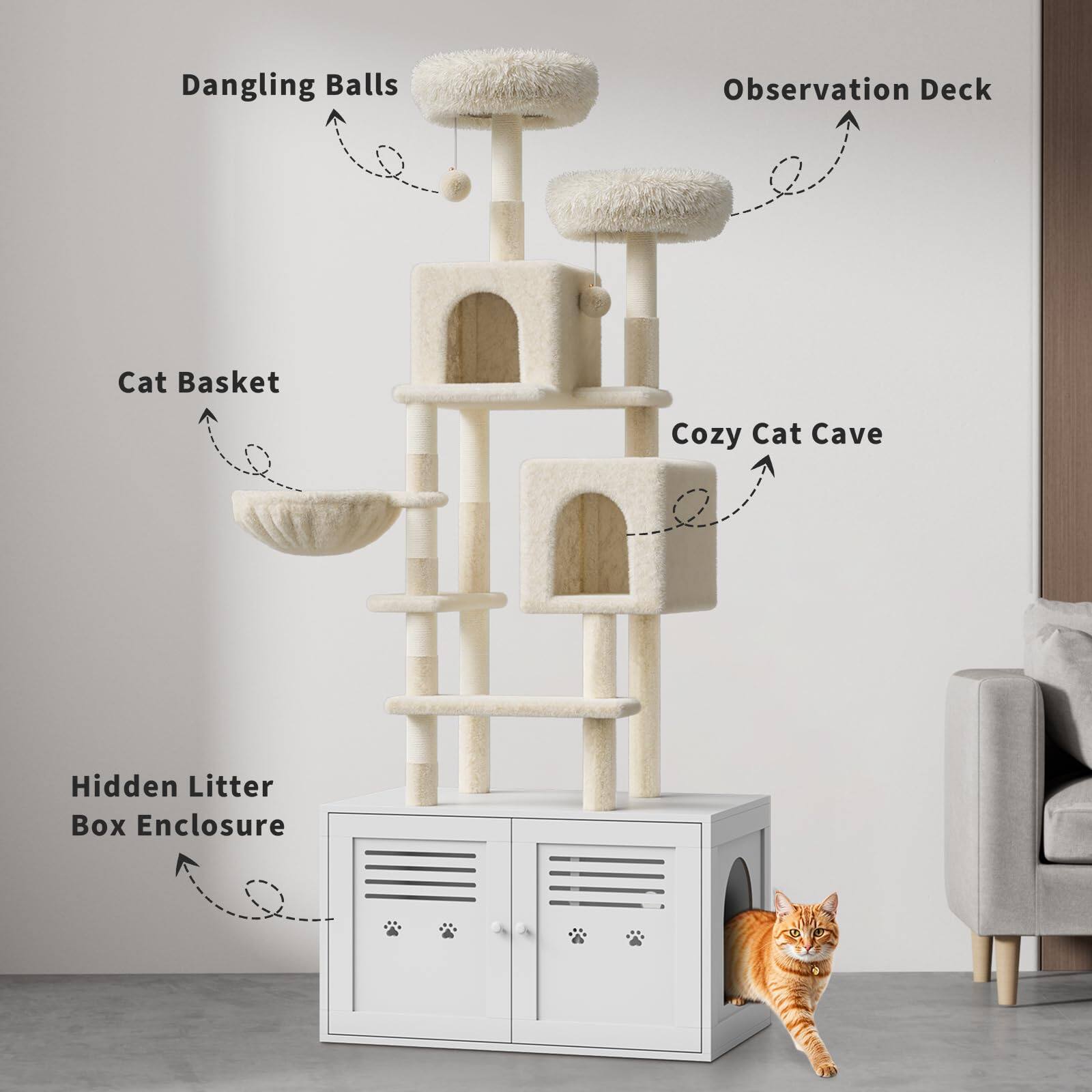 Dangling Balls  
Observation Deck  
Cat Basket  
Cozy Cat Cave  
Hidden Litter Box Enclosure