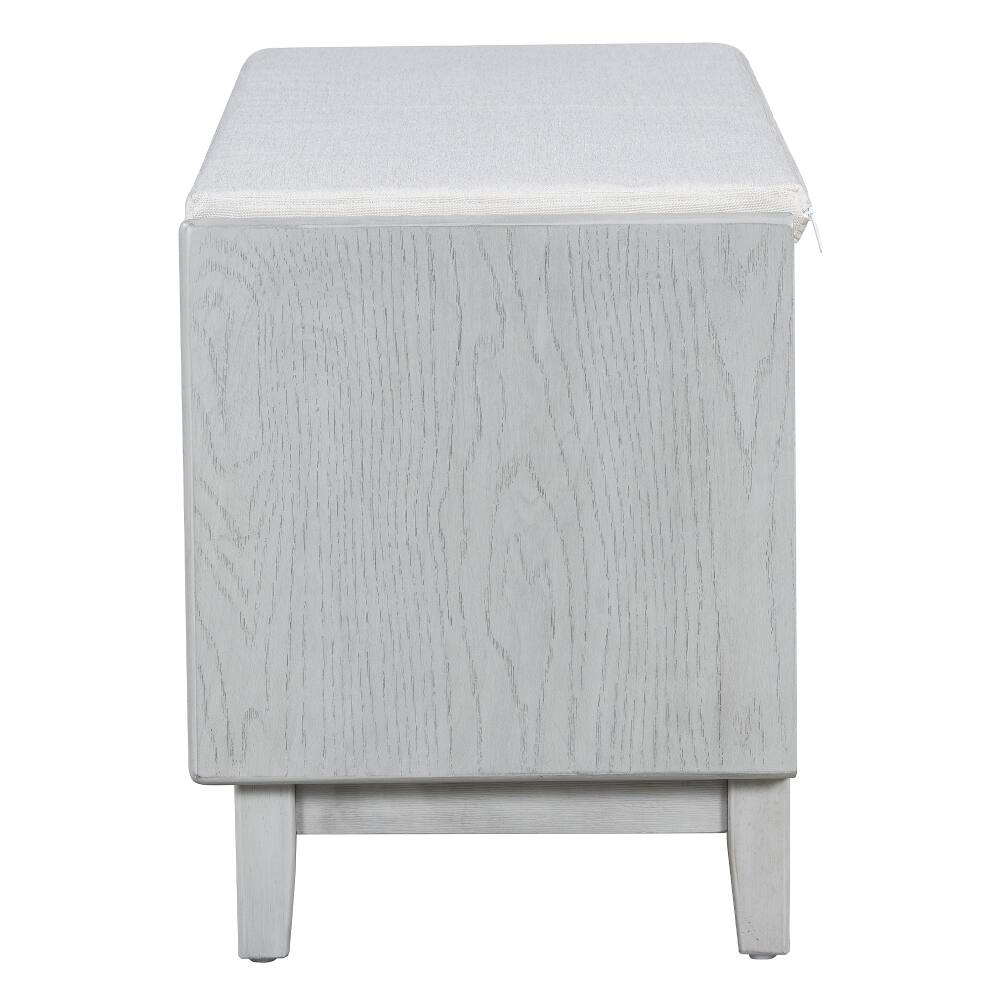 Alt View 7. Ropilly - Ropilly Boho Rattan Entryway Bench Cushioned Shoe Storage Bench with Double Doors Wooden Hallway Organizer Gray Wash - Gray Wash.