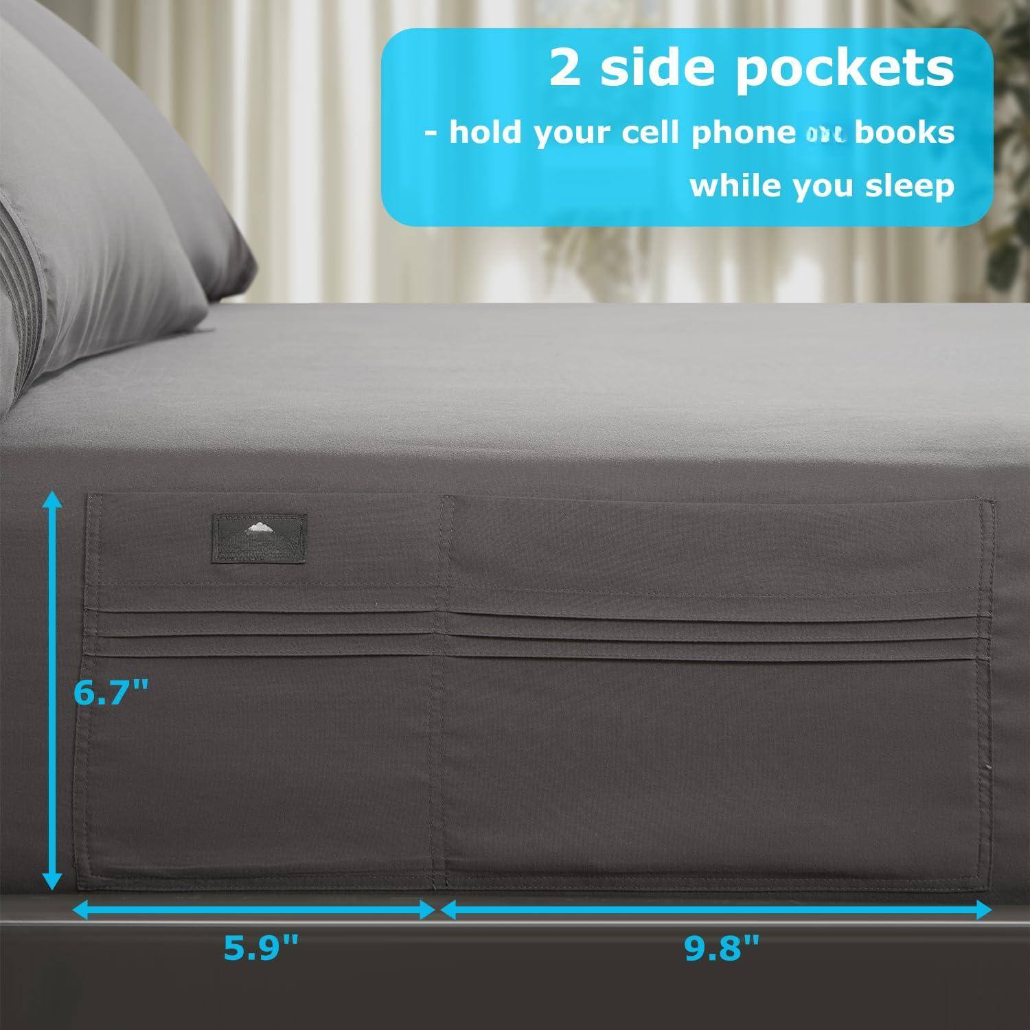 2 side pockets  
- hold your cell phone or books while you sleep  

6.7"  
5.9"  
9.8"