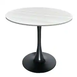 LeisureMod - Bristol Modern 36-Inch Round Pedestal Dining Table - Contemporary Wood Top Kitchen Table with Iron Base - MDF - Light Natural