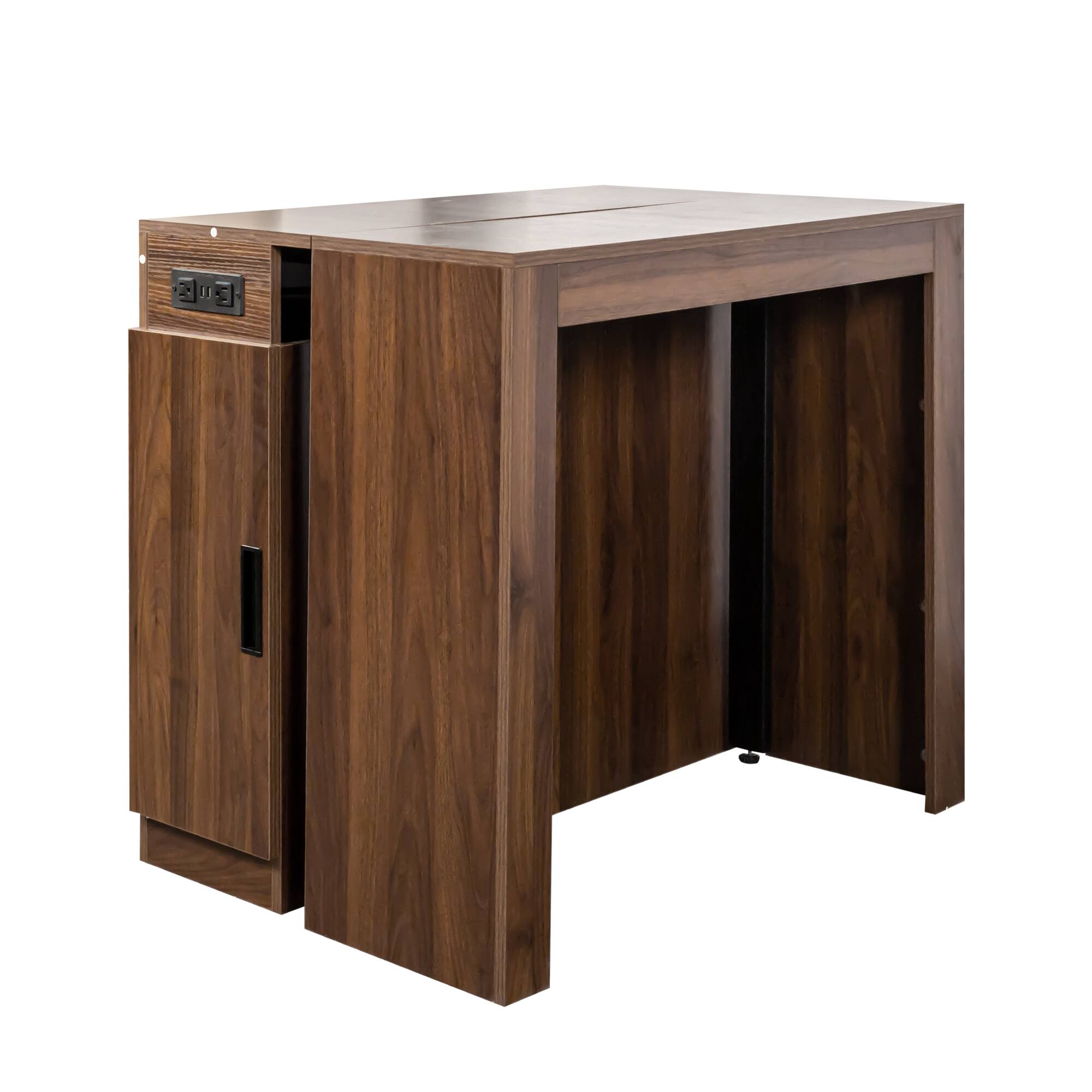 Alt View 9. Tiramisubest - Modern Multifunctional Extendable Dining Table with Outlet, Space Saving Expanding Table with Storage, Walnut - Walnut.