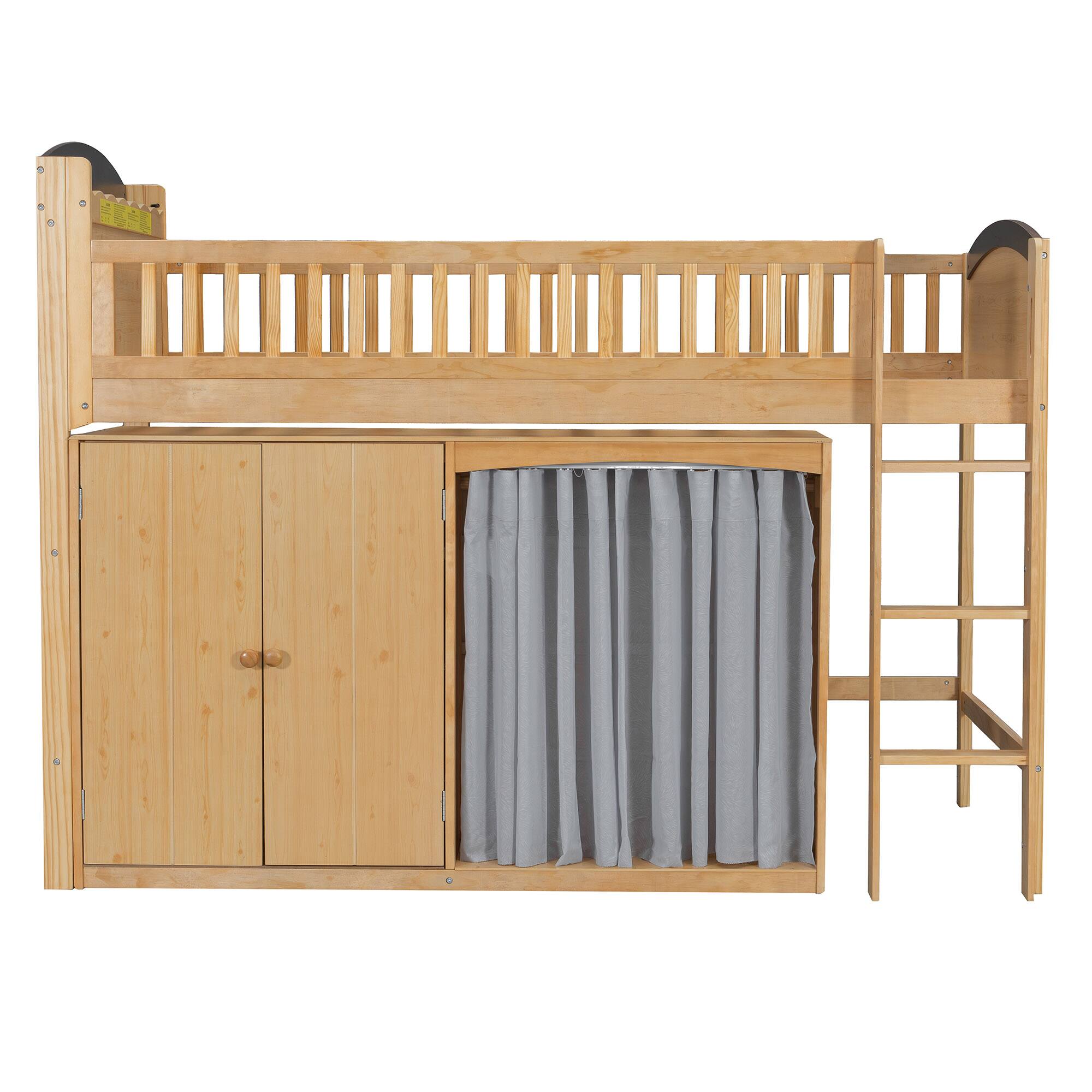 Alt View 1. Whisen - Twin Size Loft Bed with Storage Cabinet, Wardrobe and LED Lights, Wooden Kids Bed Frame for Bedroom - Espresso.