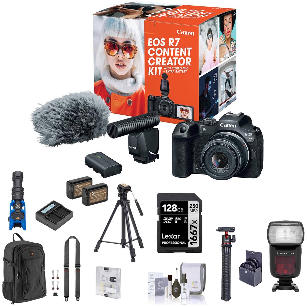 Canon EOS R7 CONTENT CREATOR WITH STEREO MIC KIT EXTRA BATTERY

Canon EOS R7

Canon

SHANG

250 128GB GB MB/s SO V60 U XC II : Lexar PROFESSIONAL 1667x

FLASHPOINT
0
RFS
reporing
NO
-