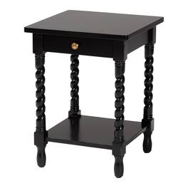 bali & pari - Baxton Studio Niklas Nightstand with Twisted Legs - 1-Drawer Bedroom Side Table with Storage Shelf - Black
