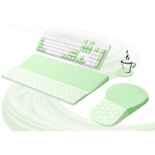 Cozy Serene - Mouse Pad And Stand Wrist Rest Set Memory Foam Comfort For Typing Office Desk Accessories Moonlit Blossoms Ergonomic - Green