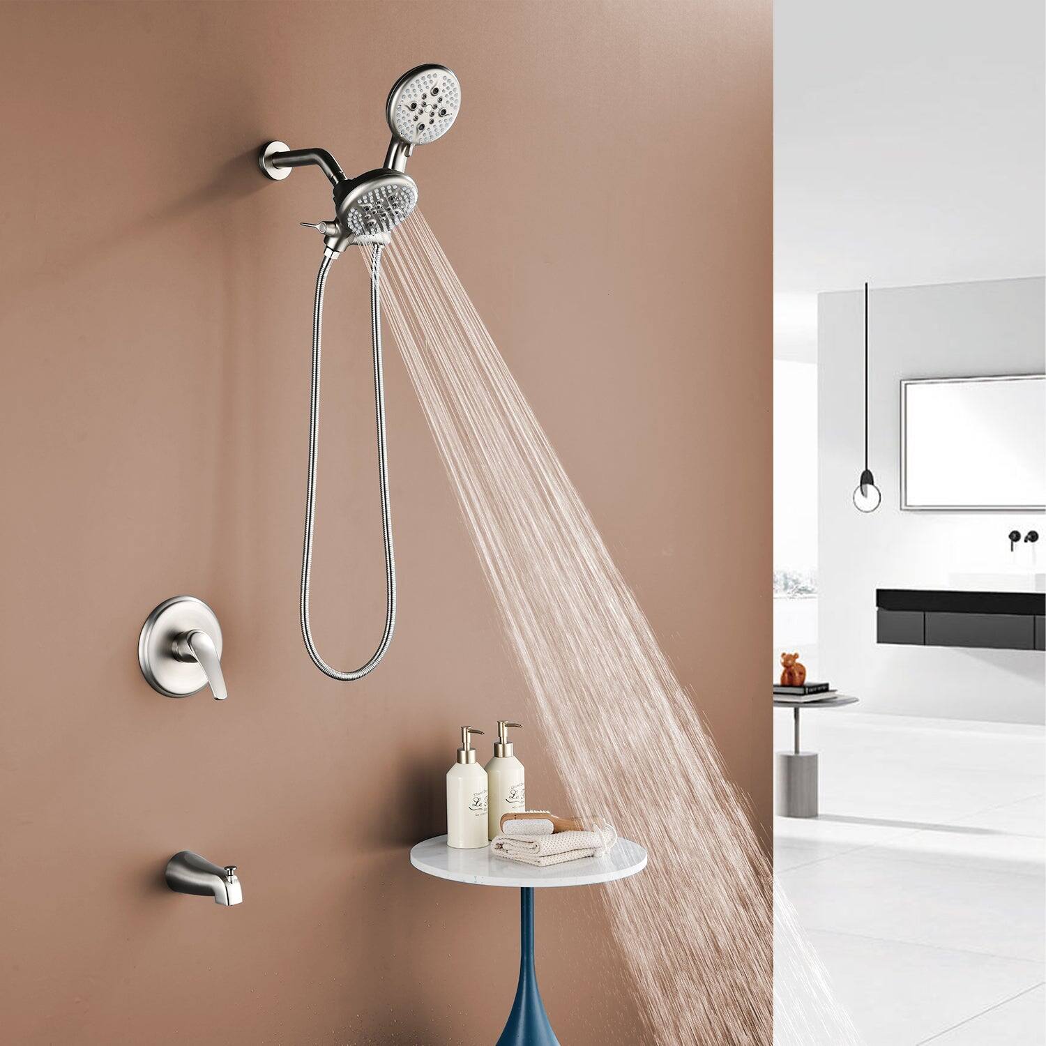 Alt View 4. Boyel Living - Brushed Nickel Shower Set with Five Function Rain Shower and Handheld Shower and cUPC Pressure Balance Valve - Brushed Nickel.