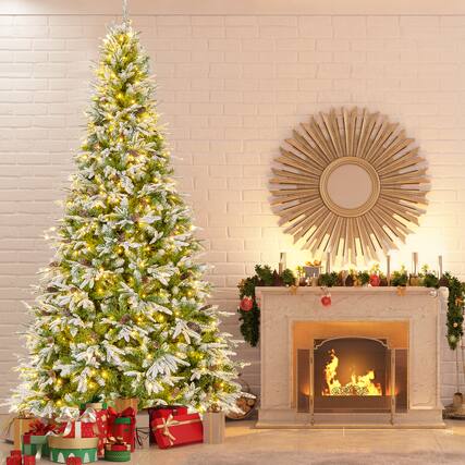 Front. Gymax - Gymax 9ft Artificial Christmas Tree Hinged Xmas Tree w/ 1871 Branch Tips 690 Lights - White, Green.
